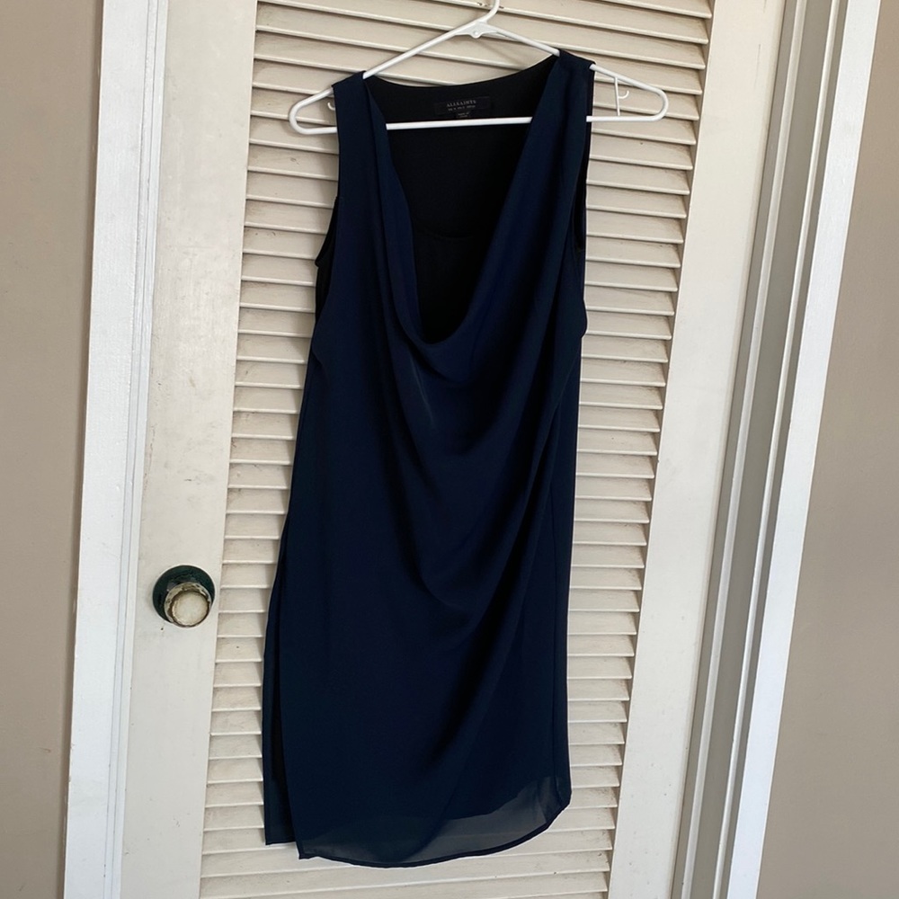 All Saints Navy Floral Lace Trim Dress